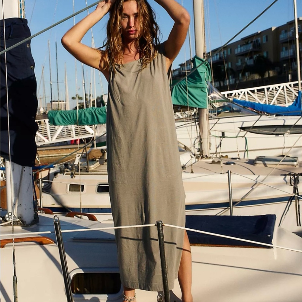 Free People Sleeveless Midi Dress in Taupe